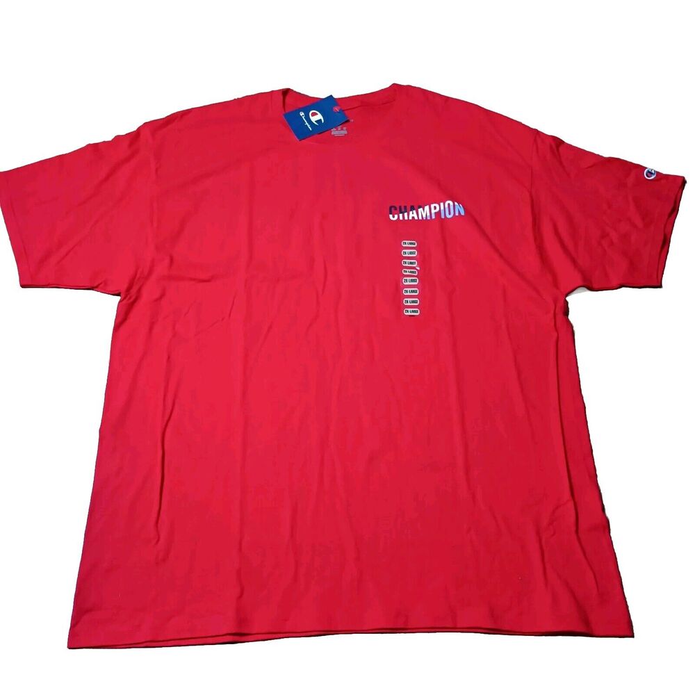 Champion T-Shirt Men's 2XL XXL Double Sided Scarlet Red Cotton Short Sleeve